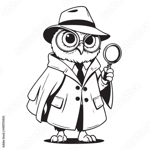 Detective Owl Coloring Page – Printable Mystery-Themed Animal Activity for Kids