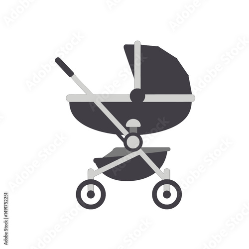 Simple Black And Grey Baby Stroller Icon