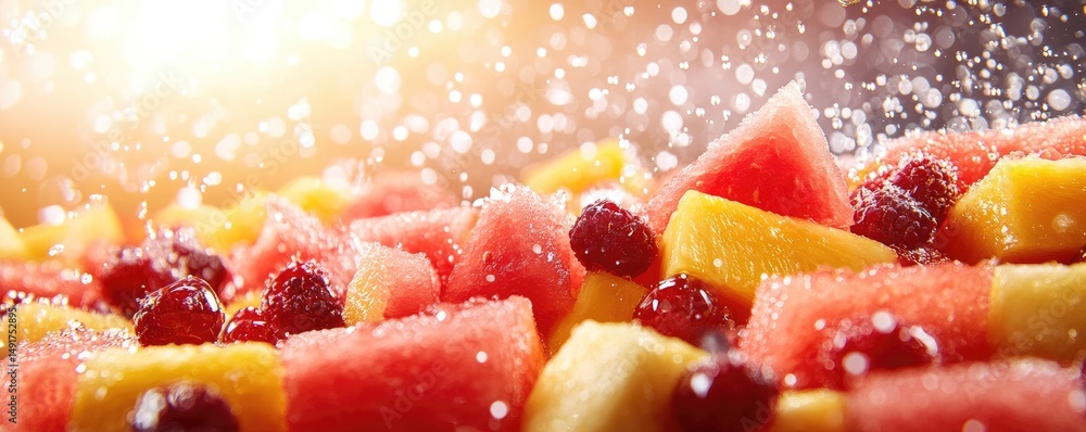 Fresh fruit salad with watermelon pineapple and raspberry summer food Fresh fruit salad with watermelon pineapple and raspberry summer food