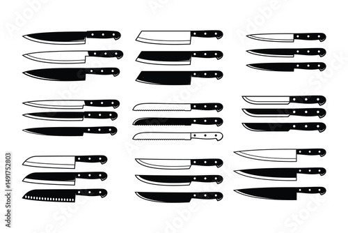 Set of silhouette knife icon logo design