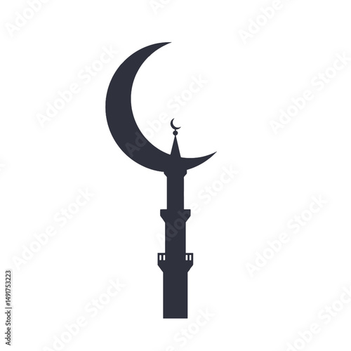 Silhouette Of Minaret With Crescent Moon