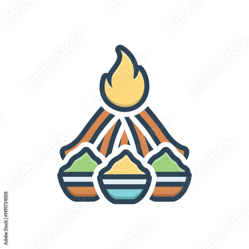 Color illustration icon for bonfire