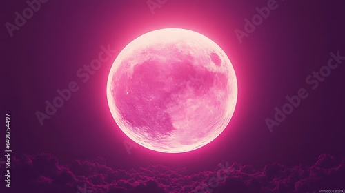 Pink moon night sky view