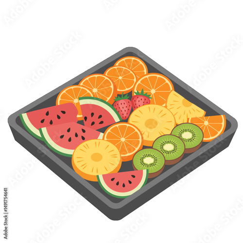 Colorful Assorted Sliced Fruits On Tray