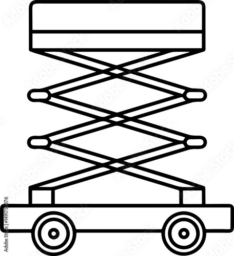 scissor lift machine outline vector and illustration, coloring book page