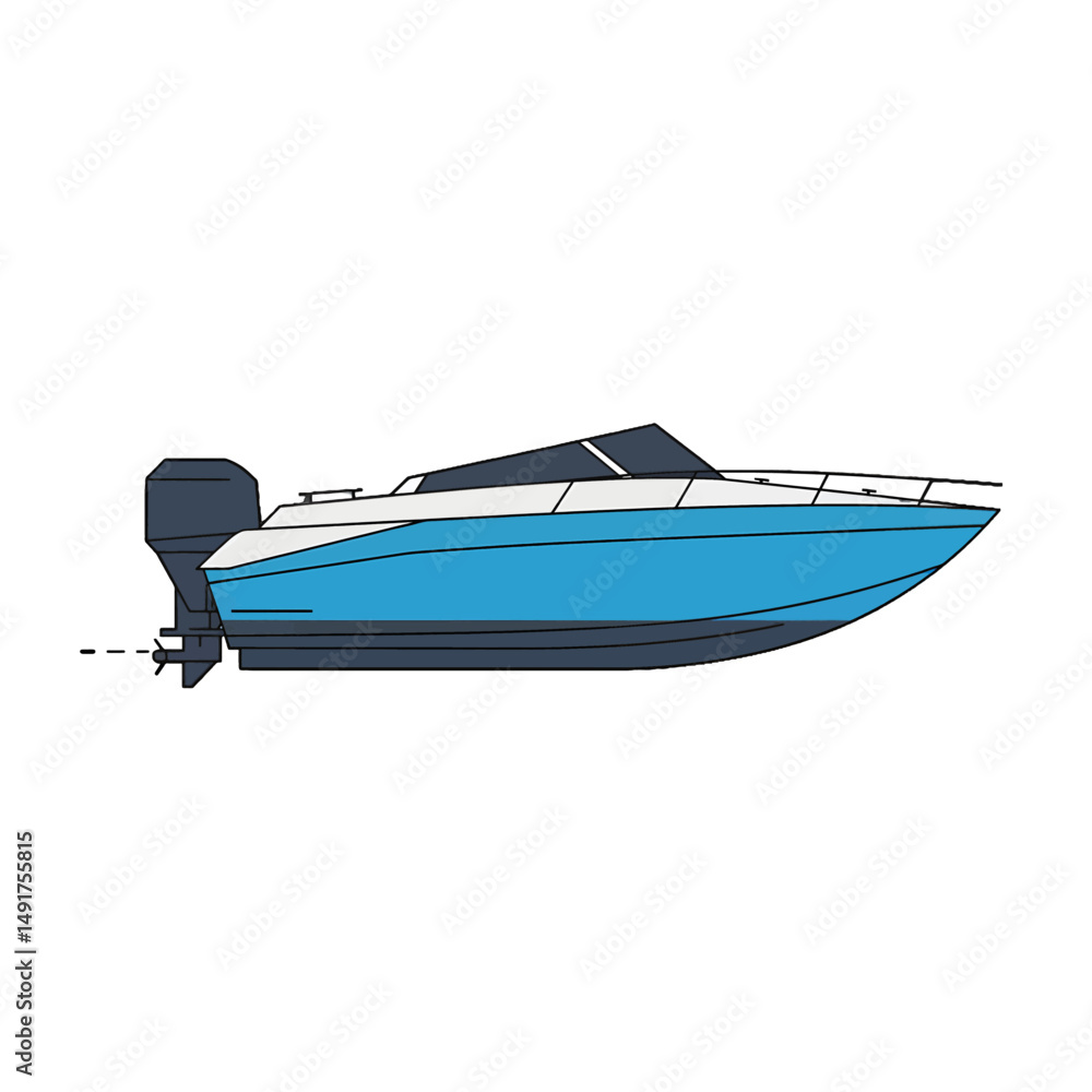 Naklejka premium Side View Of A Motorized Boat Illustration