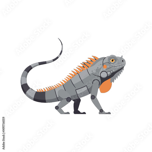 Gray And Orange Iguana Pixel Art Illustration