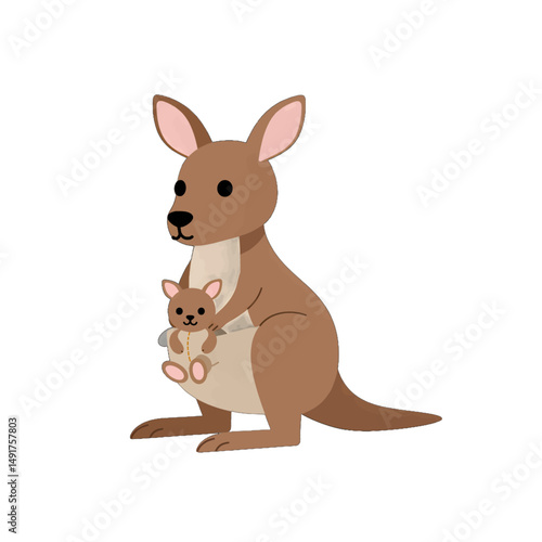 Cartoon Kangaroo Holding Baby Kangaroo