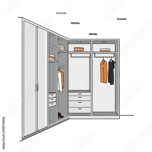 Corner Wardrobe Sketch Design Illustration
