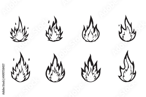 burning fire ball flame line art and black color