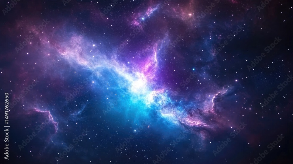 Fototapeta premium Abstract nebula space background with swirling galaxy of stars and colorful clouds for cosmic science and creative design