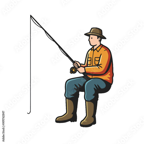 Pixel Art Fisherman With Fishing Rod