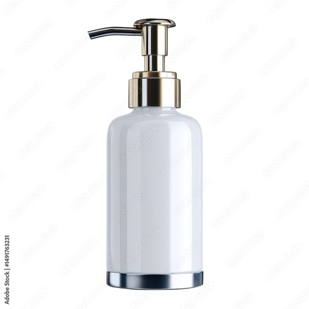 Obraz premium Elegant White Lotion Pump Bottle Design on a white background.