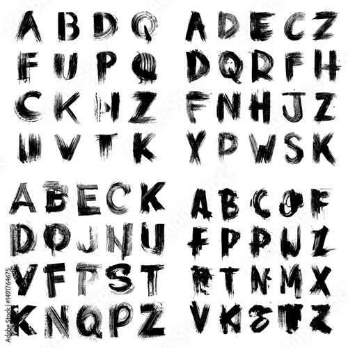 Brush-style uppercase letters A to Z in black ink with grunge texture on white background. Perfect for typography design, posters, streetwear, and artistic branding.

