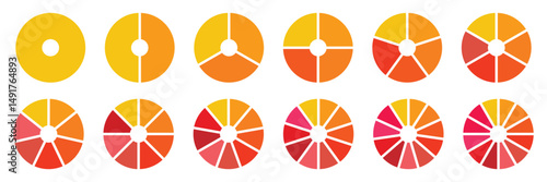 Pie chart set. Colorful diagram collection with 2,3,4,5,6 sections or steps. Circle icons for infographic, UI, web design, business presentation. Vector illustration.