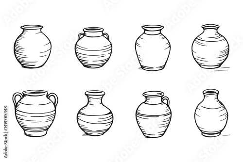 clay vase or pot line art and black color 