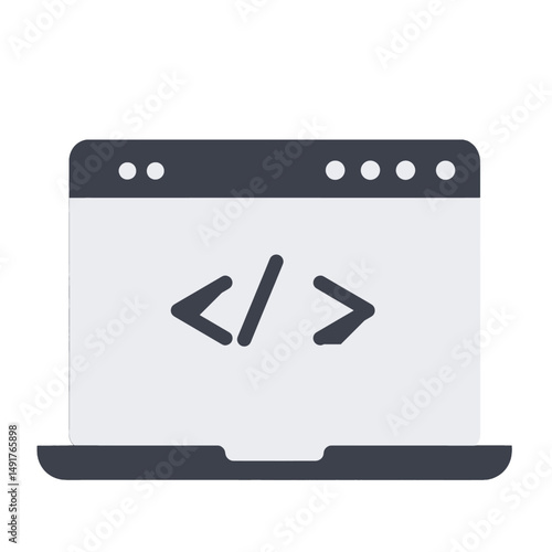 Flat Design Laptop With Coding Screen
