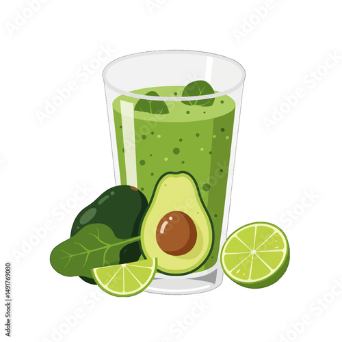 Healthy Green Avocado Smoothie Illustration