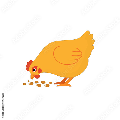 Chicken Eating Seeds Illustration