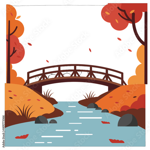 Autumnal Bridge Scene With Fall Foliage