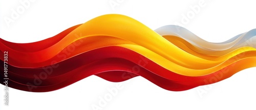 Colorful smooth flowing ribbons in vibrant shades of red, orange, yellow, and gray creating a dynamic abstract wave pattern on a white background