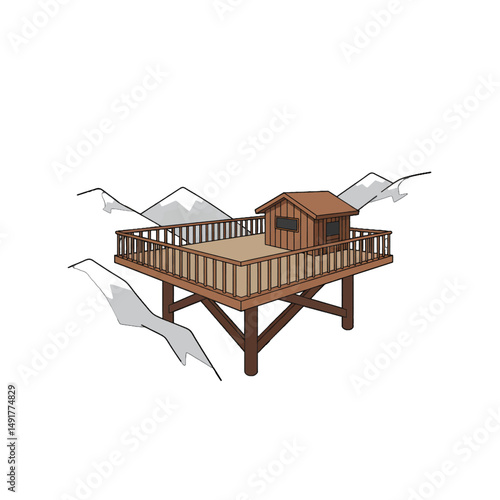 Wooden Mountain Cabin On Elevated Platform