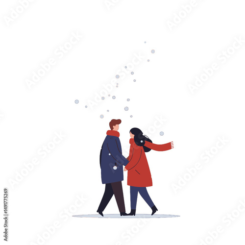 Couple Walking In Snowfall Pixel Art Illustration