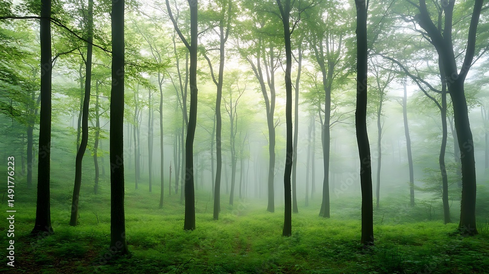 Obraz premium A forest where the trees dance in light.