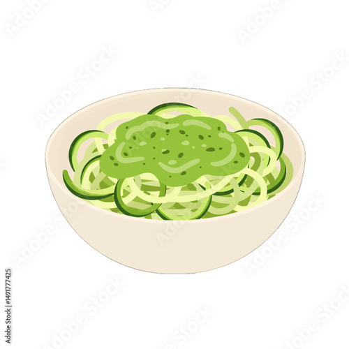 Zucchini Noodles With Pesto In Bowl