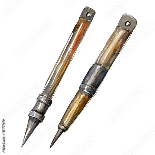 watercolor of Ferro Rod And Striker Set, vector high quality, isolated on a white background.