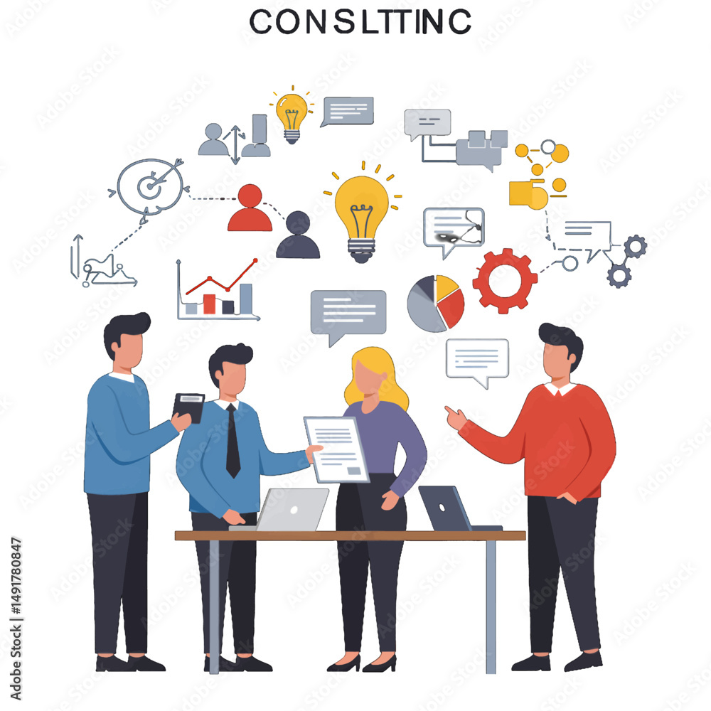 Business Team Consulting Meeting Illustration Business Team Consulting Meeting Illustration