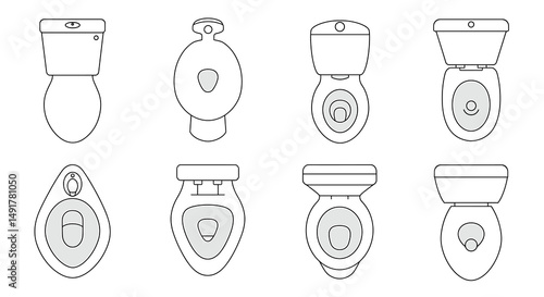 Line Art of Various Toilet Designs