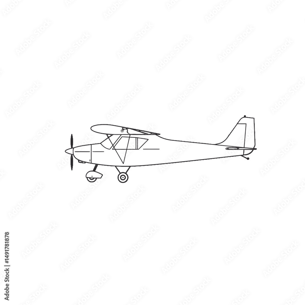Line Drawing Of A Small Single Engine Airplane