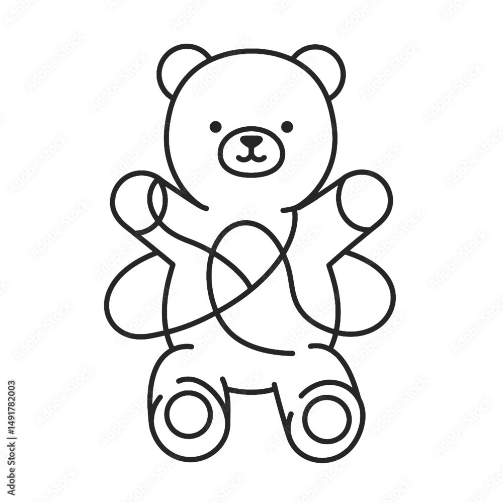 Obraz premium Outlined Cute Cartoon Bear Toy