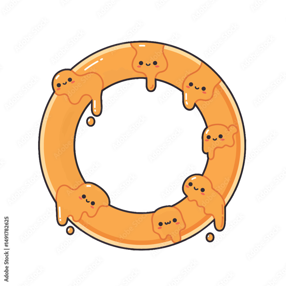 Obraz premium Cute Pixel Art Donut Frame With Dripping Syrup