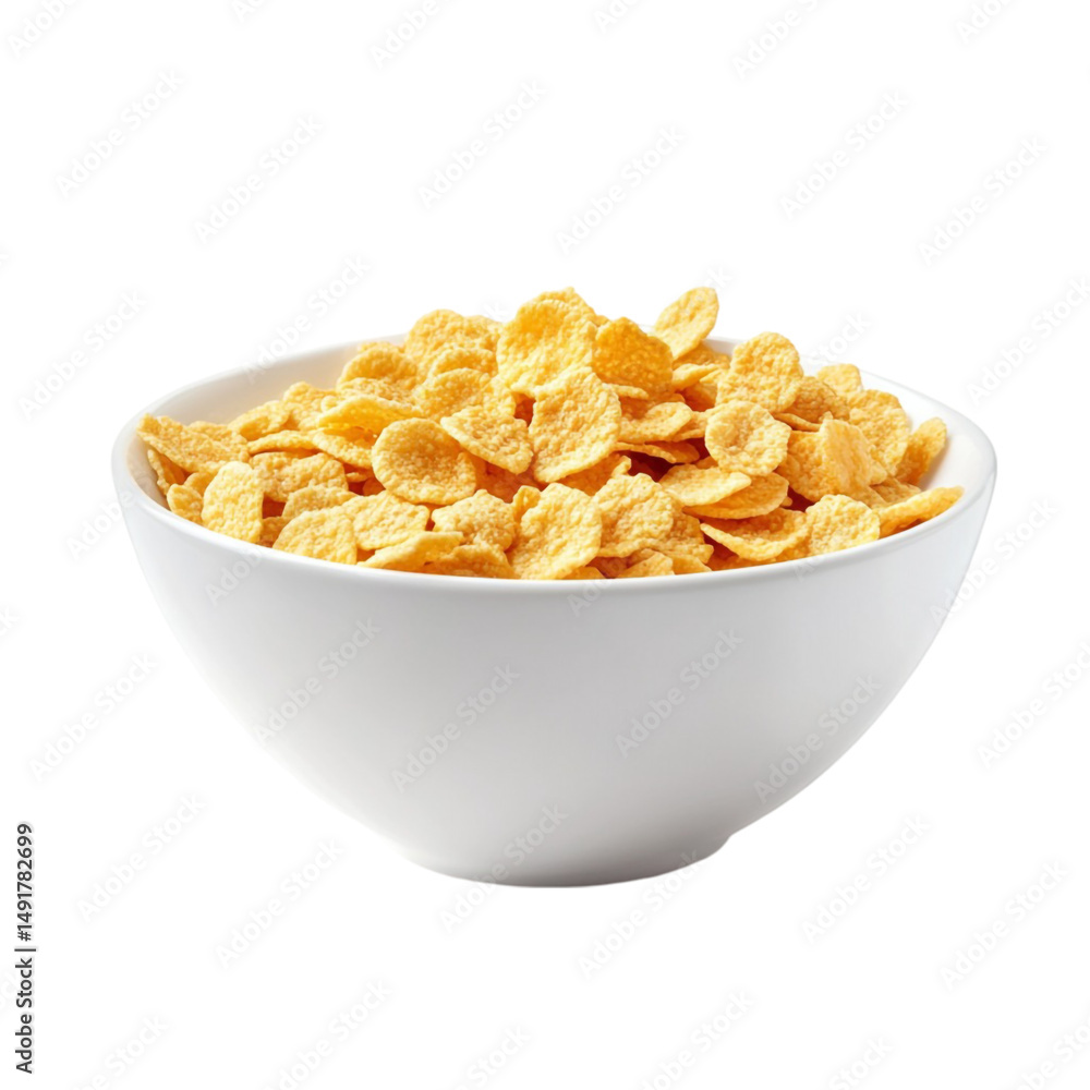 A bowl of crispy golden cereal flakes ready for breakfast a delicious and healthy start to the day A bowl of crispy golden cereal flakes ready for breakfast a delicious and healthy start to the day