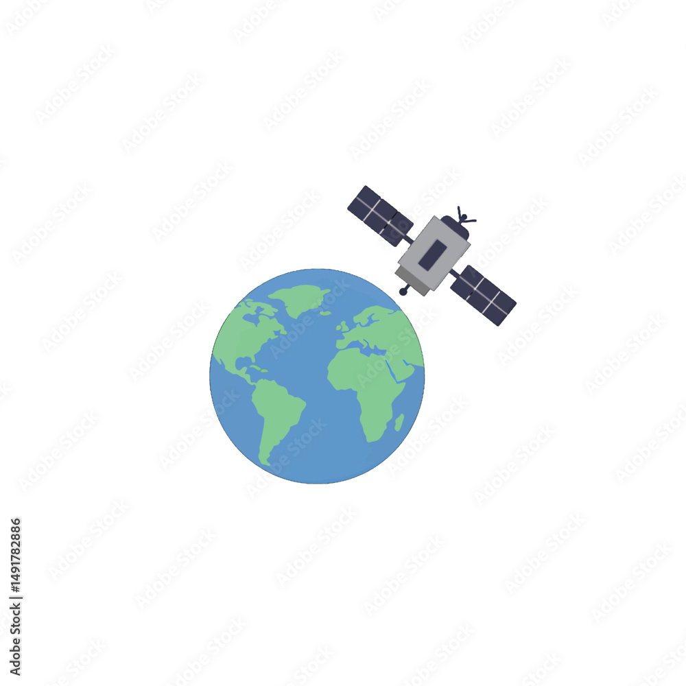 Fototapeta premium Pixel Art Satellite Orbiting Earth