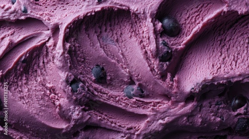 Close-up view of rich, purple blueberry ice cream texture