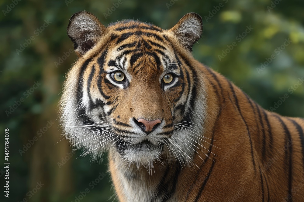 Fototapeta premium Tiger Portrait Headshot Looking Forward in Natural Setting