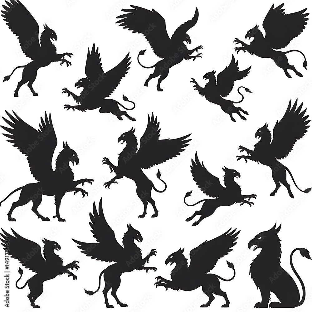 Obraz premium Griffin Silhouettes: A Flight of Fantasy