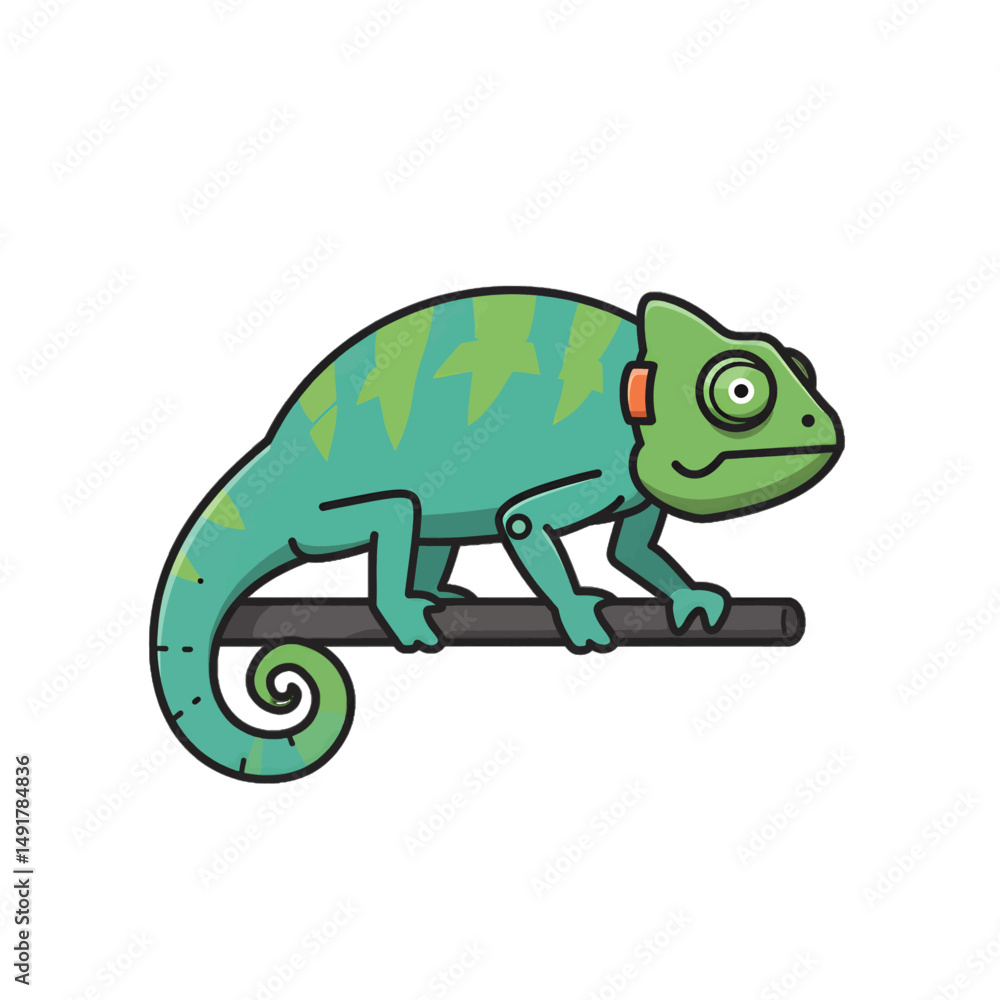Fototapeta premium Cartoon Chameleon On Branch Illustration