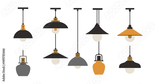 Industrial ceiling lamp vector pack