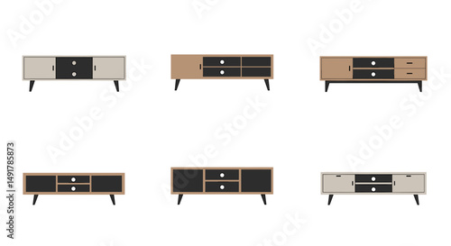 Modern TV cabinet sideboard vector set