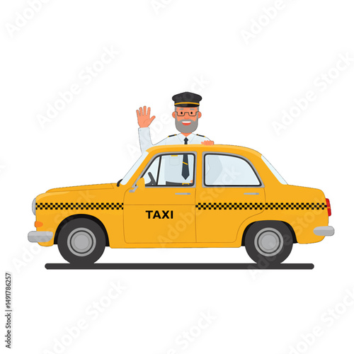 Smiling Taxi Driver In Yellow Cab
