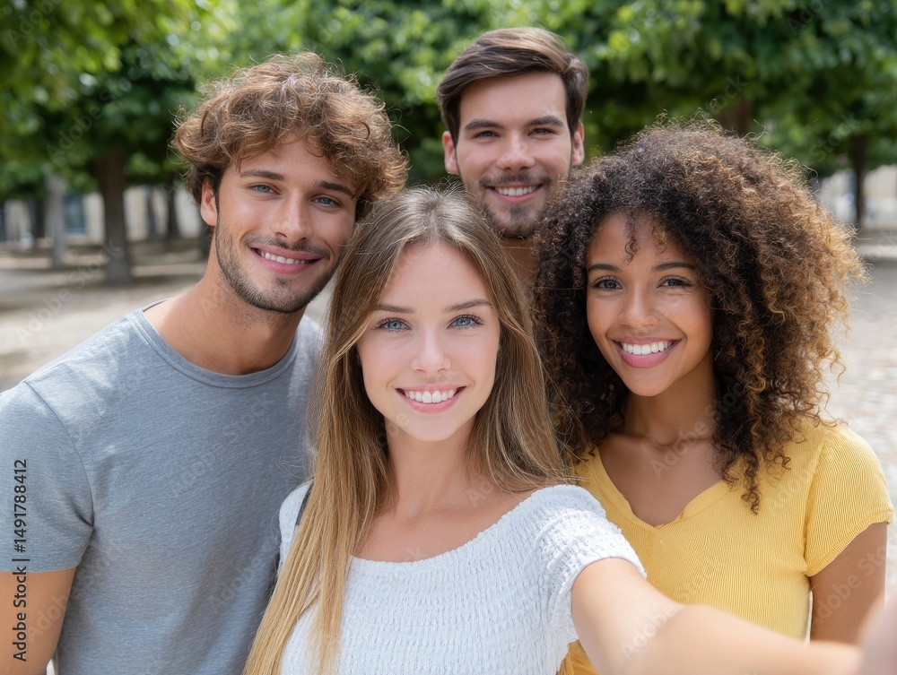 Obraz premium Group of Friends Taking a Selfie Outdoors Together