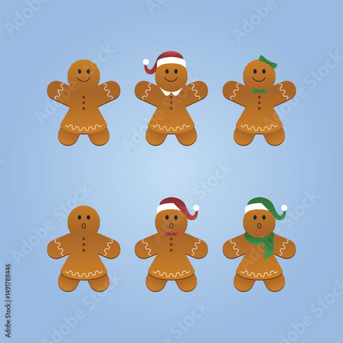 Set of cartoon gingerbread women