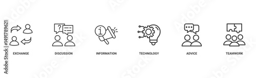 Communication banner web icon vector illustration concept with icon of exchange, discussion, information, technology, advice, and teamwork