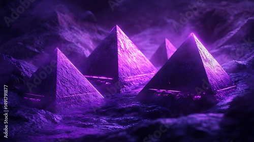 Purple pyramid shapes in dark background
