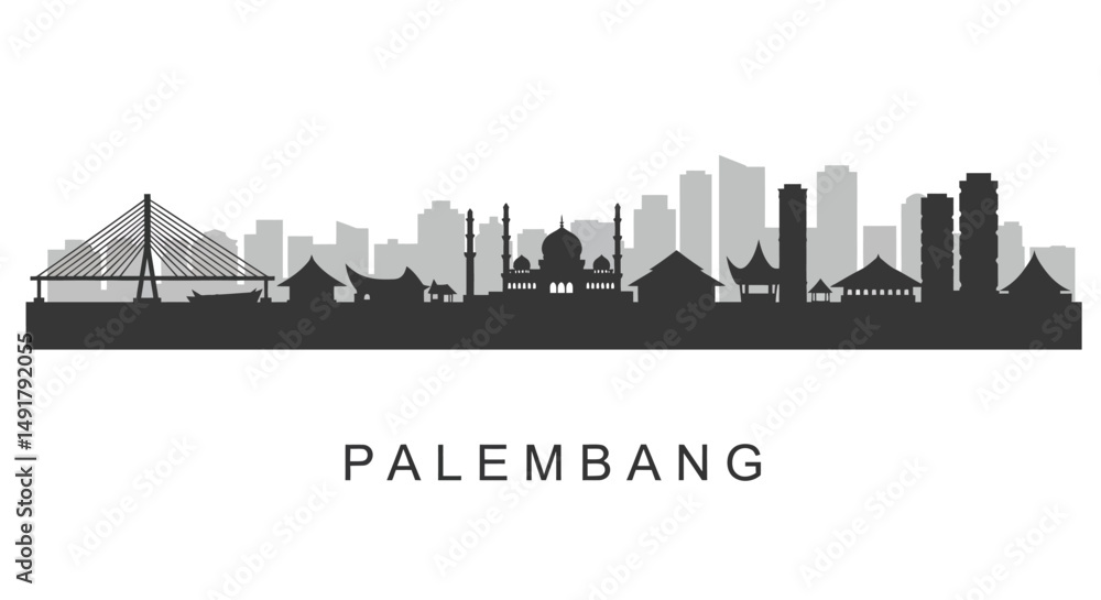 Fototapeta premium Palembang Skyline with Indonesia Cityscape Silhouette.
