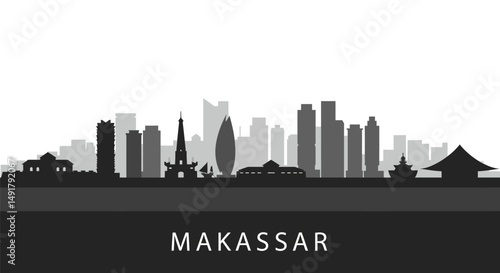 Makassar City Skyline with Indonesia  Vector Illustration.